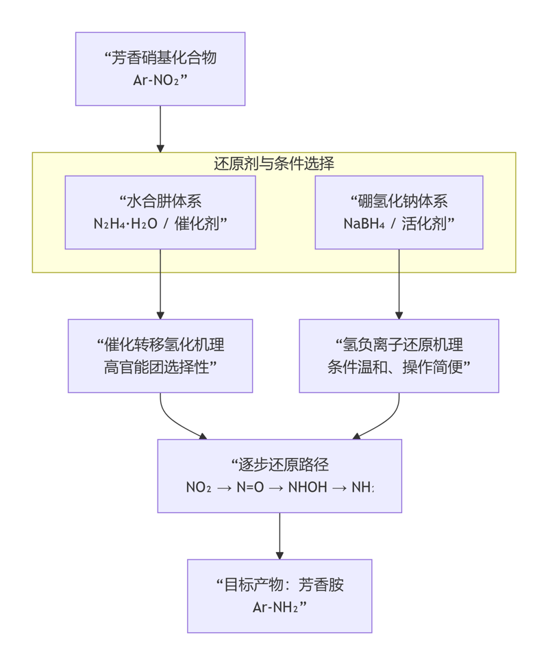 从硝基到氨基：水合肼与硼氢化钠的还原策略