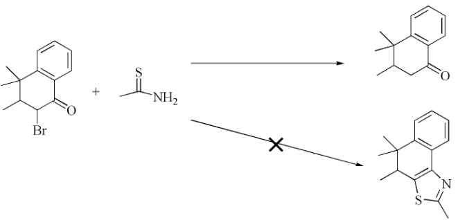 用α-溴代酮与硫代乙酰胺反应合成噻唑时溴被还原了