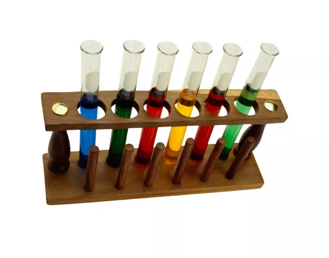 Test tubes in a test tube rack.